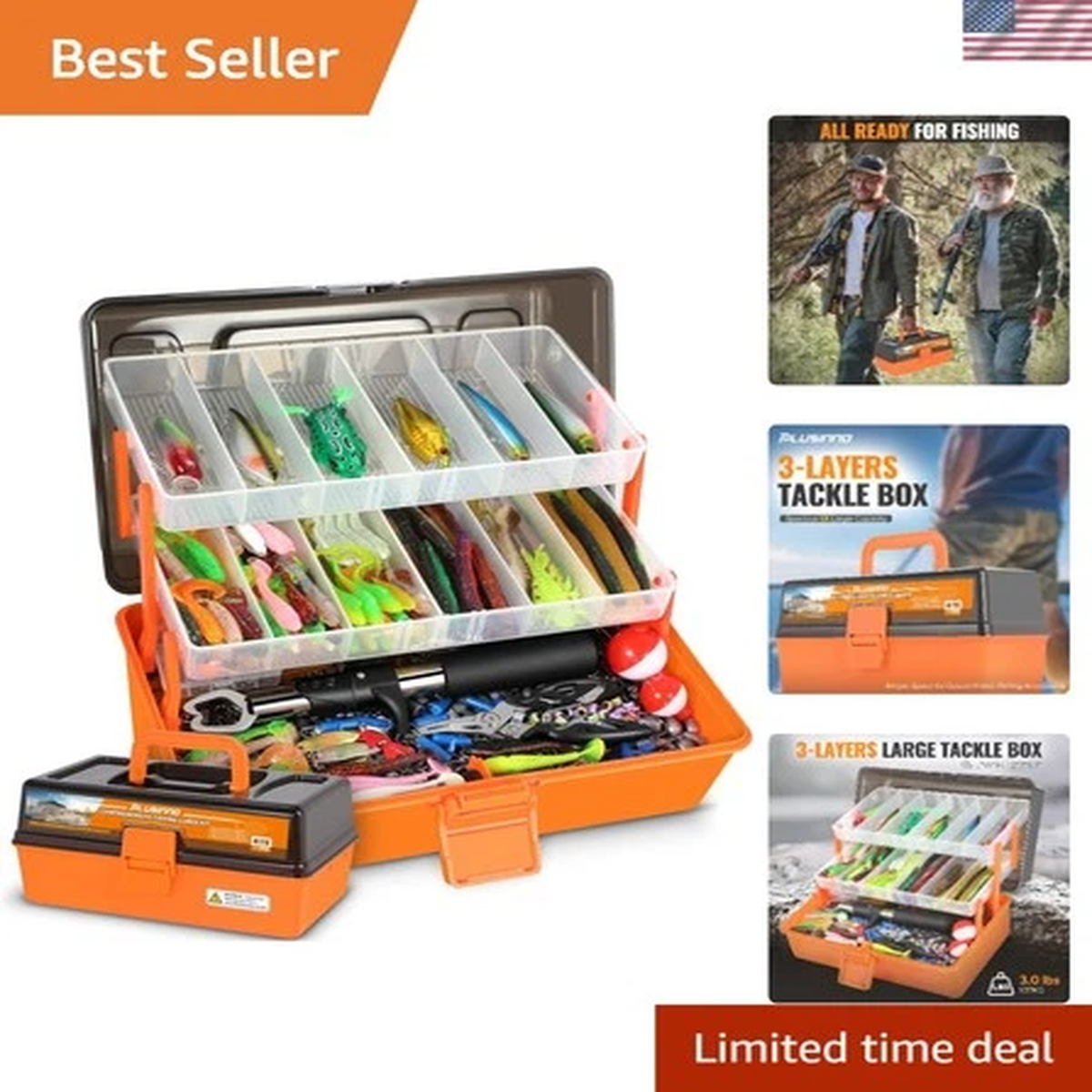 Advanced 3-Layer Fishing Tackle Box Including 415 Quality Lures & Accessories