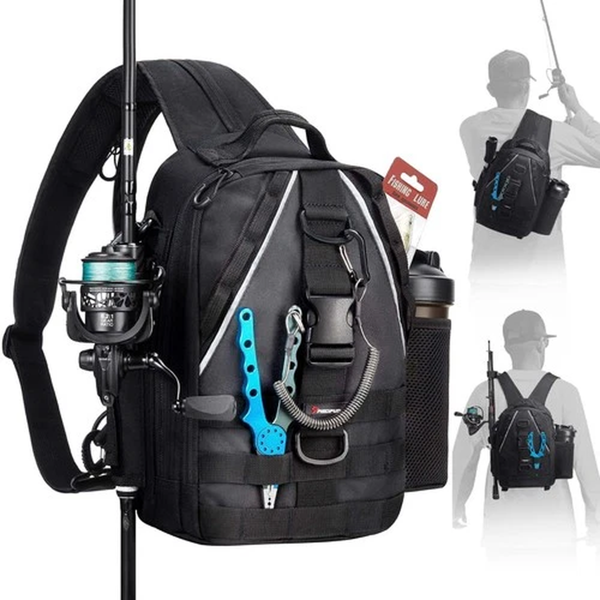 Piscifun Fishing Backpack with Rod Holder, Lightweight Tackle Bag, Black