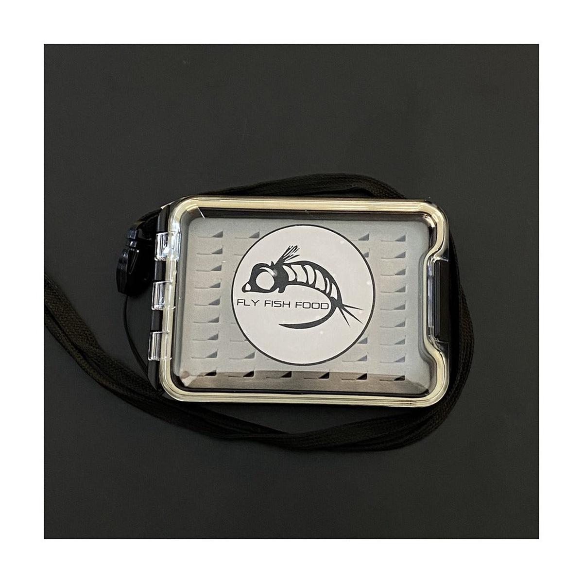 FLY FISH FOOD LOGO FLY BOX, CLEAR SINGLE SIDED - SMALL W/ LANYARD, EASY GRIP FOAM