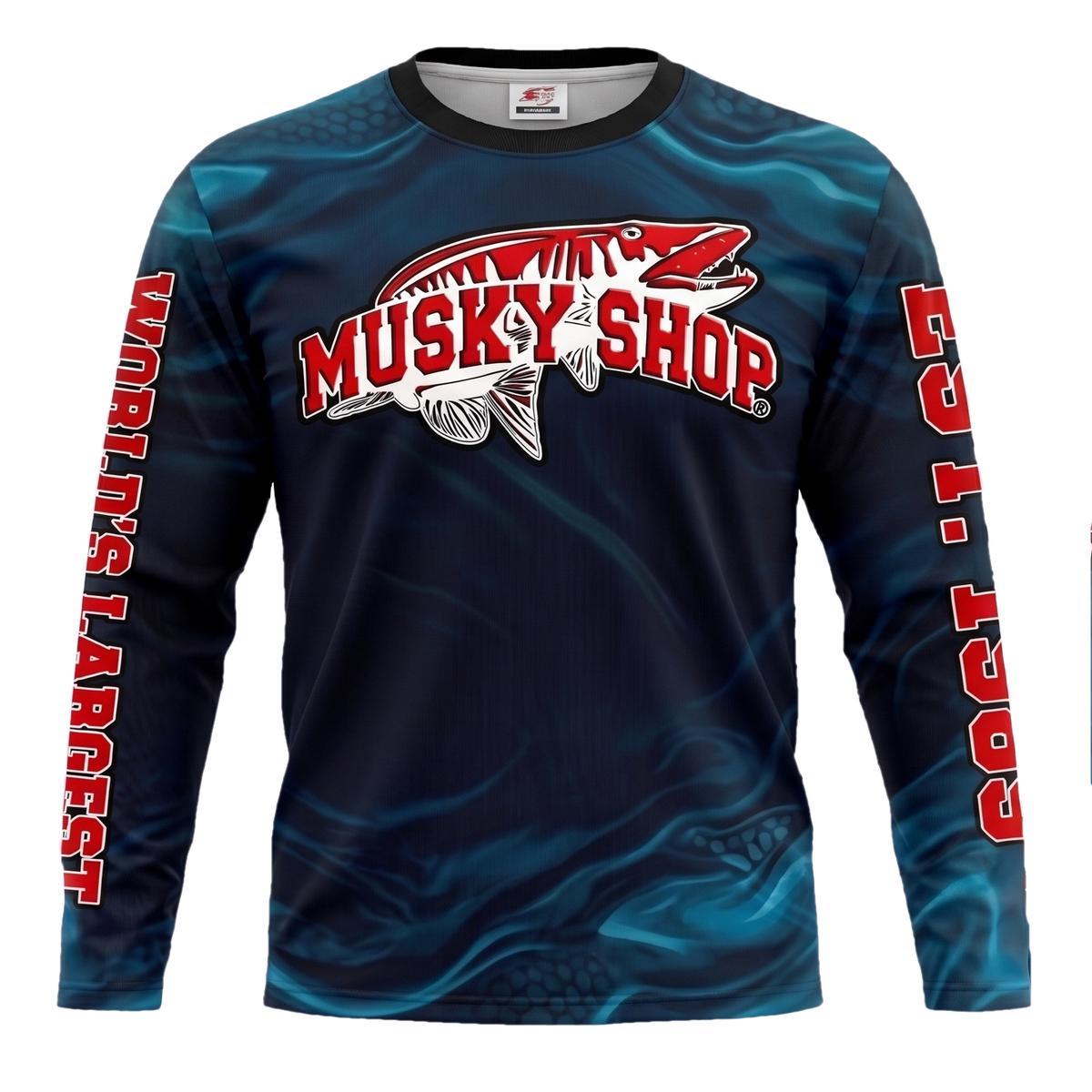 Musky Shop Navy Red Long Sleeve Fishing T-Shirt
