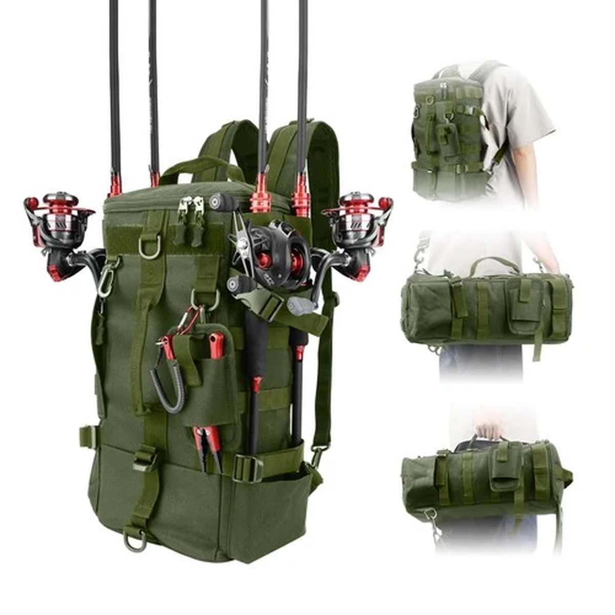 Fishing Bag Sling Tackle Storage Backpack Dark Green Fishing Gear Bag Outdoor...