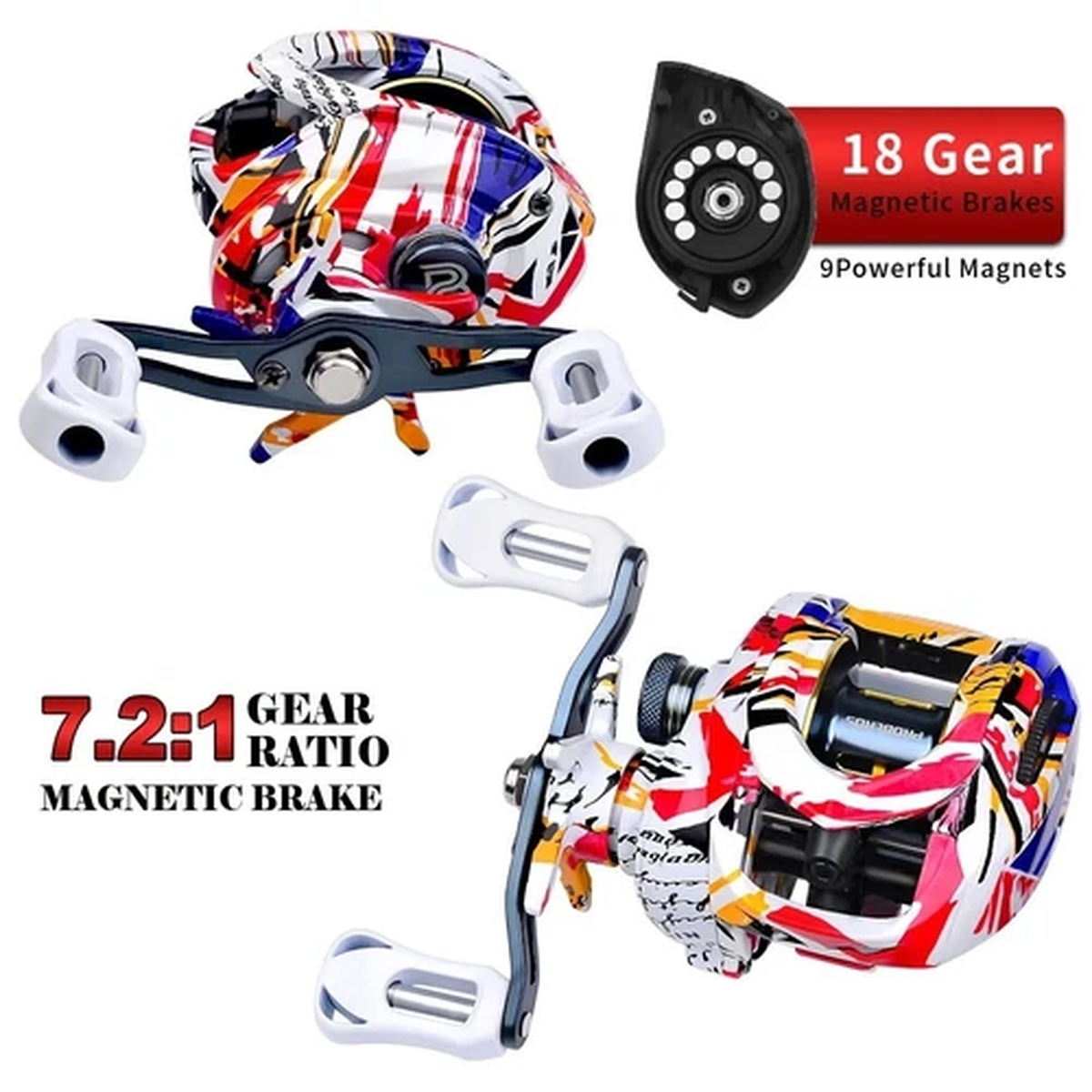 Fishing Reel 7.2:1 Gear Ratio Metal Colorful Wheel Magnetic Brake System 8KG p3
