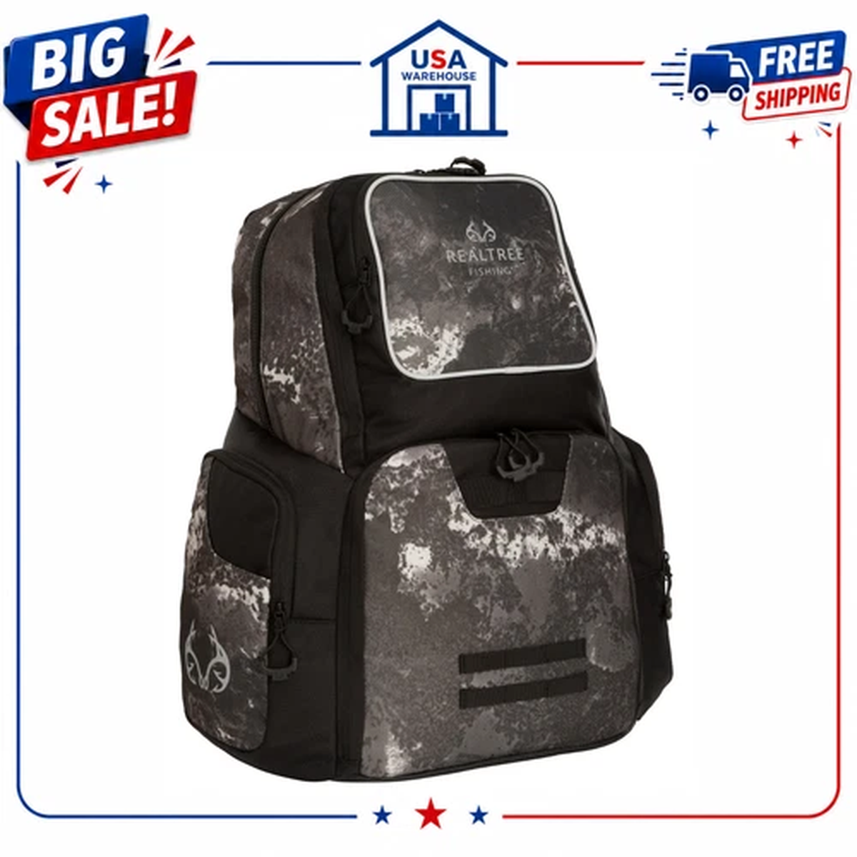 Realtree Deluxe Tackle Backpack, Midnight Fishing Gear Organizer Pack, Polyester