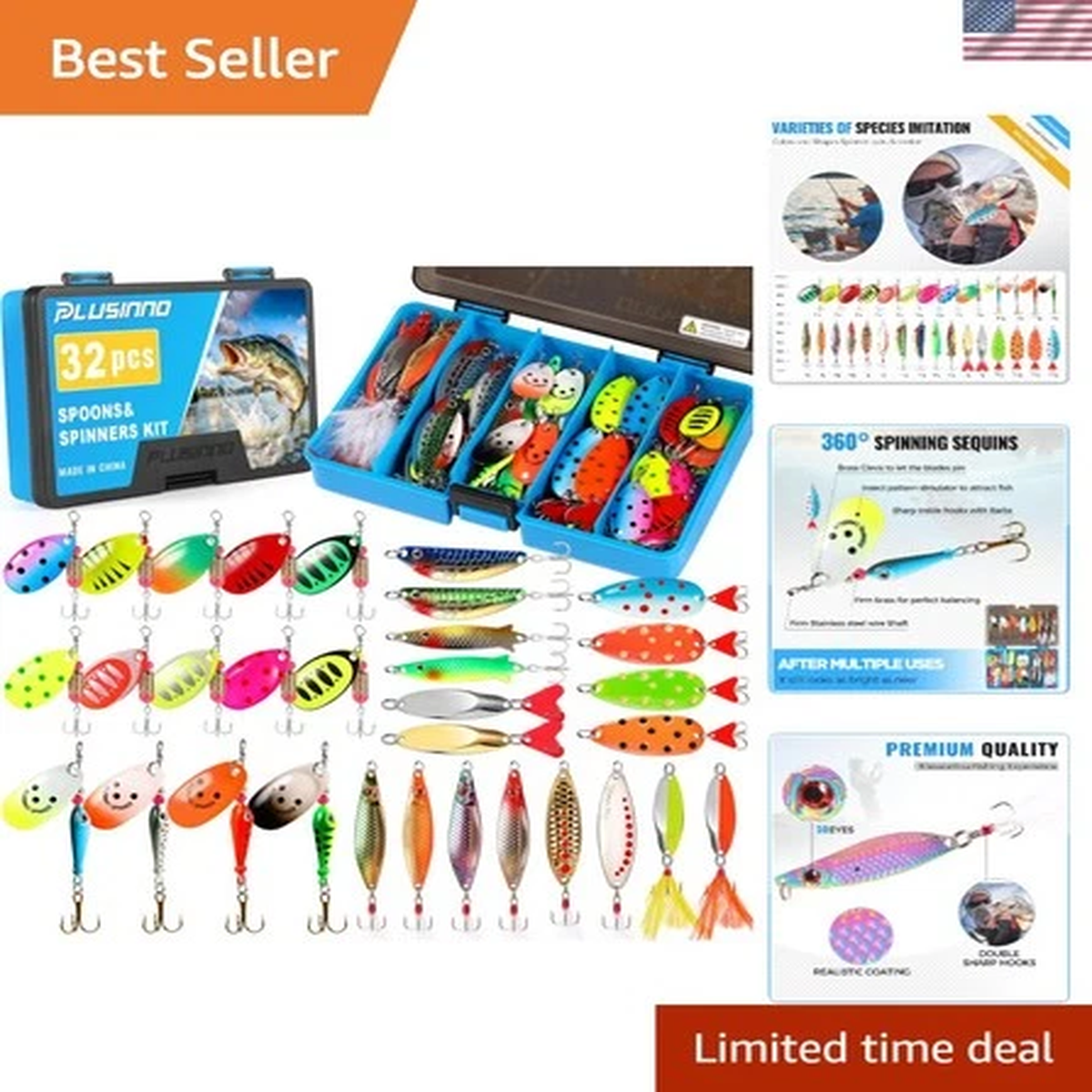 32-Piece Fishing Lures Spinner Bait Kit with Portable Carry Bag