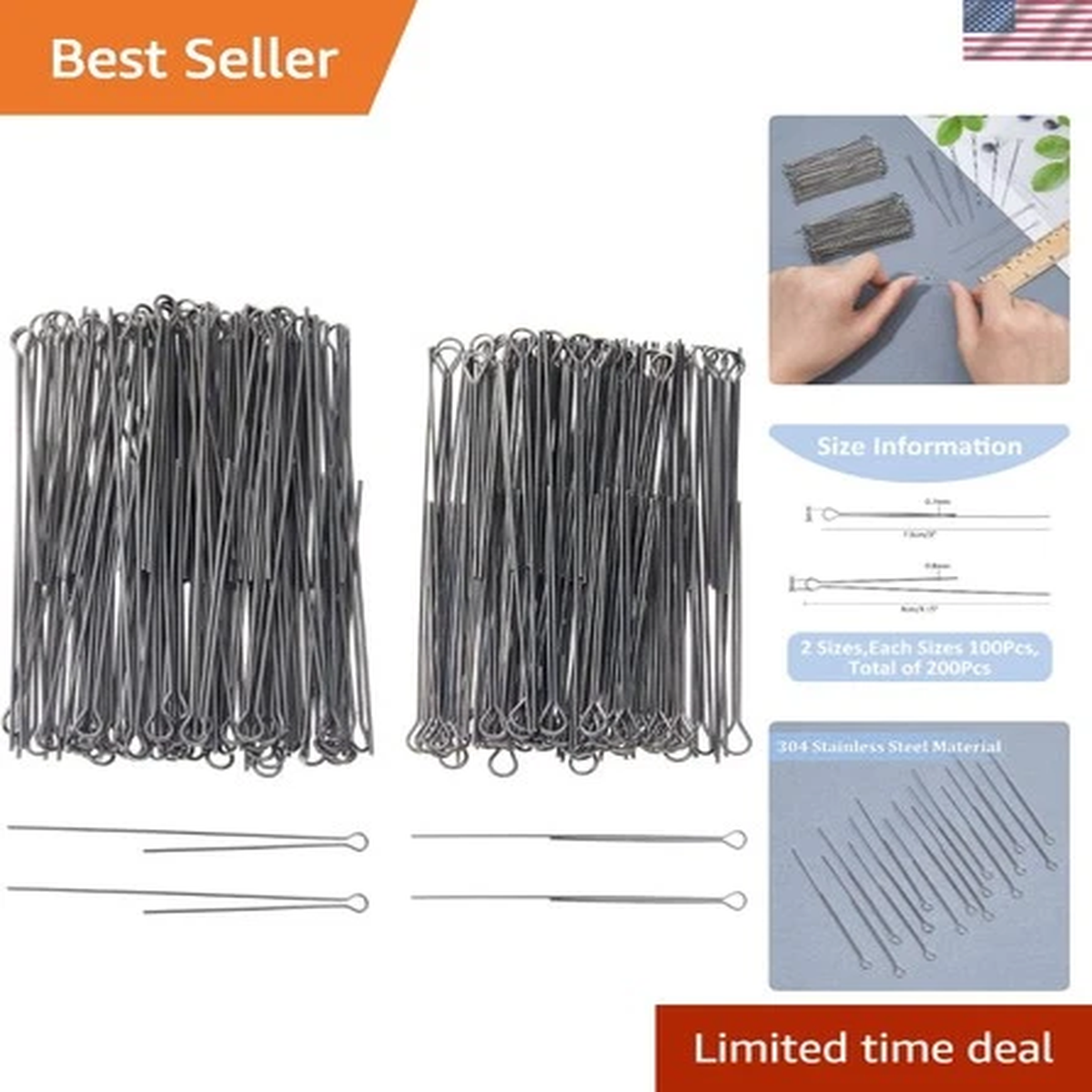 200 Pcs 304 Stainless Steel Fishing Spinner Shafts - Custom Lure DIY Supplies