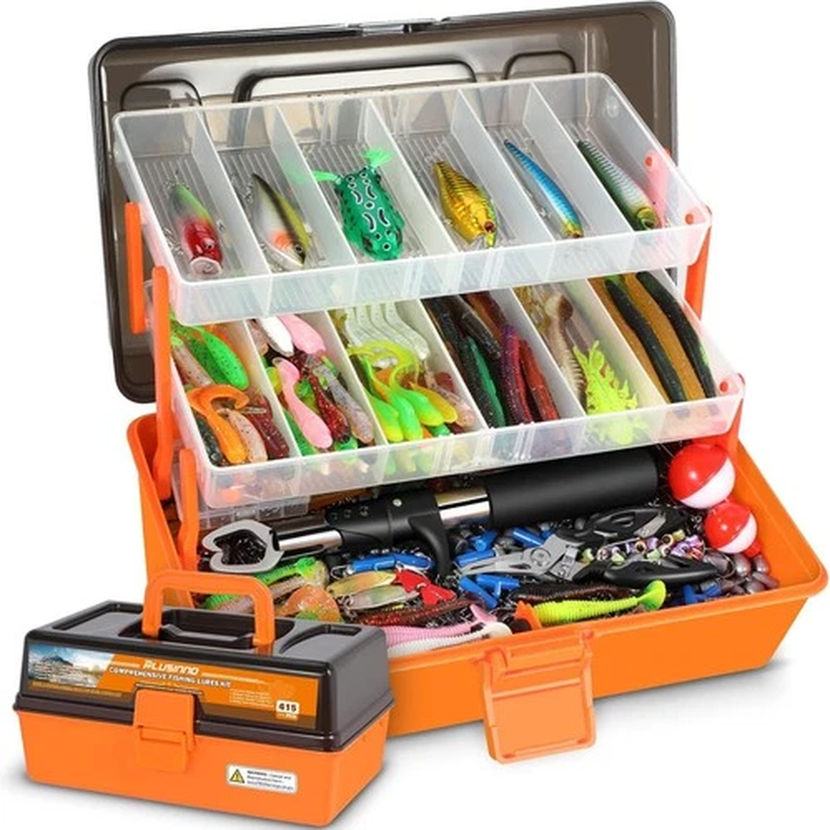 3 Layers Fishing Tackle Box W/ Tackle Included 415Pcs Fishing Lures Kit