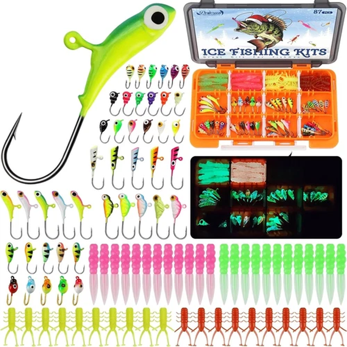 Ice Fishing Jigs Kit Ice Fishing Lures Glow in the Dark Fishing Gear Lures 20-93