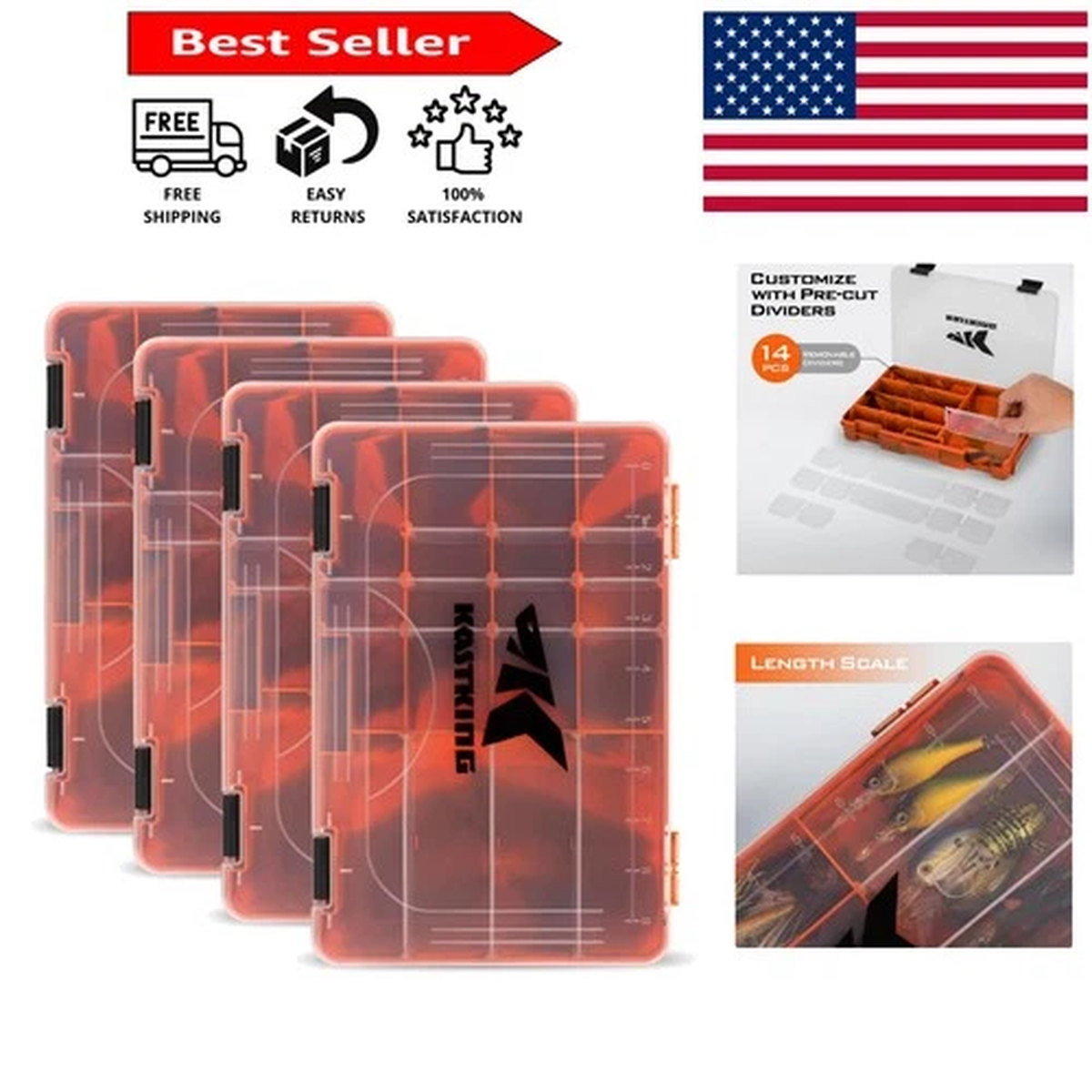 Orange Camouflage Fishing Tackle Storage Organizer with Built-in Length Scale