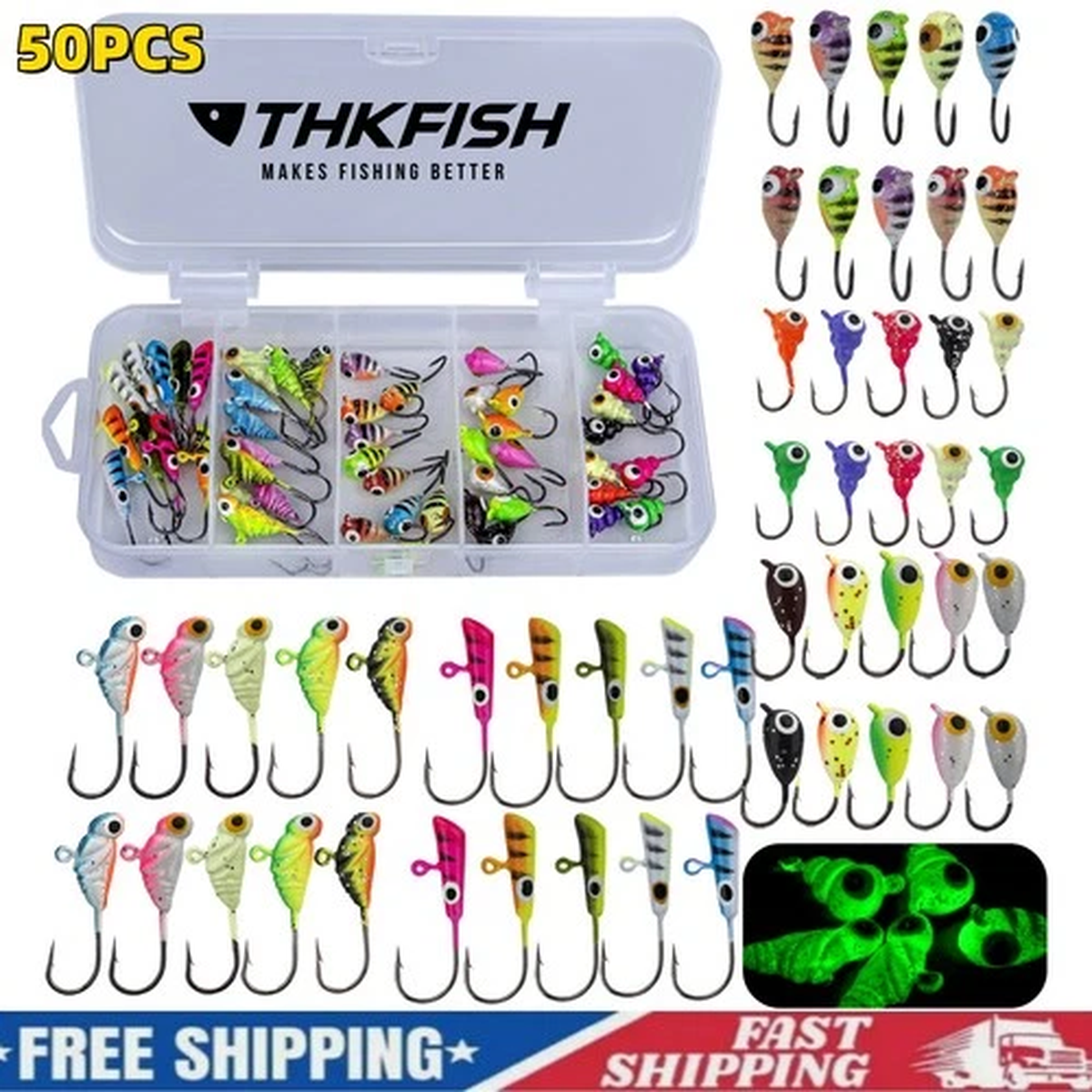 50PCS Fishing Lures Ice Fishing Jigs Ice Fishing Gear Jig Head Panfish Crappie