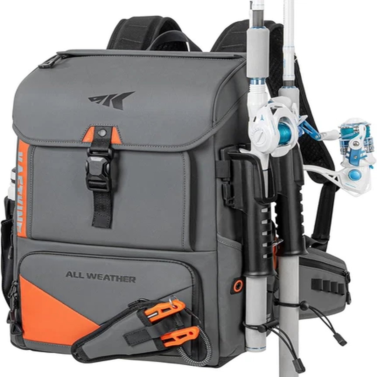 All Weather Fishing Tackle Backpack with Removable Rod Holders,Waterproof Armors