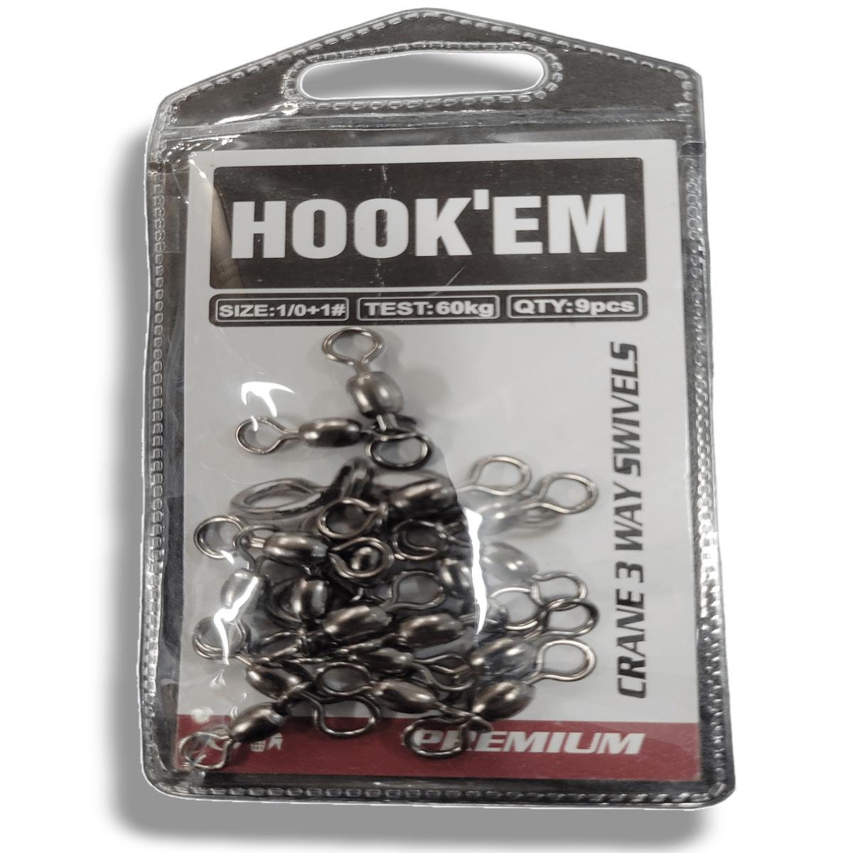 Hook-Em 3 Way Crane Swivels Pre Pack- Black