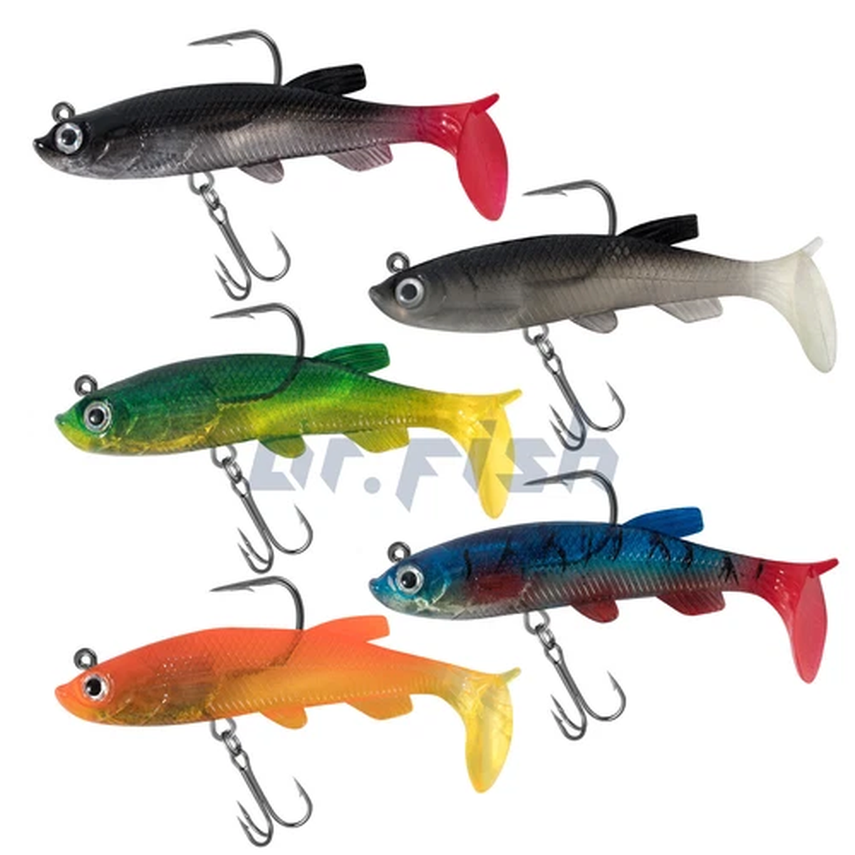 Dr.Fish 5pcs Soft Plastic Lures 8cm Jig Head Hook Swimbaits Paddle Tail for Bass