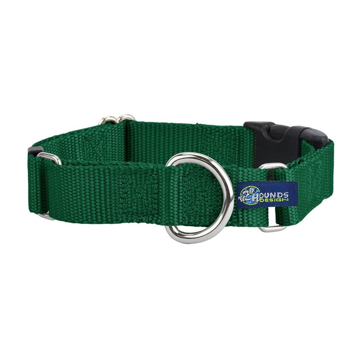 2 Hounds Design 5/8 and 1 Kelly Green Nylon Buckle Martingale Dog Collar